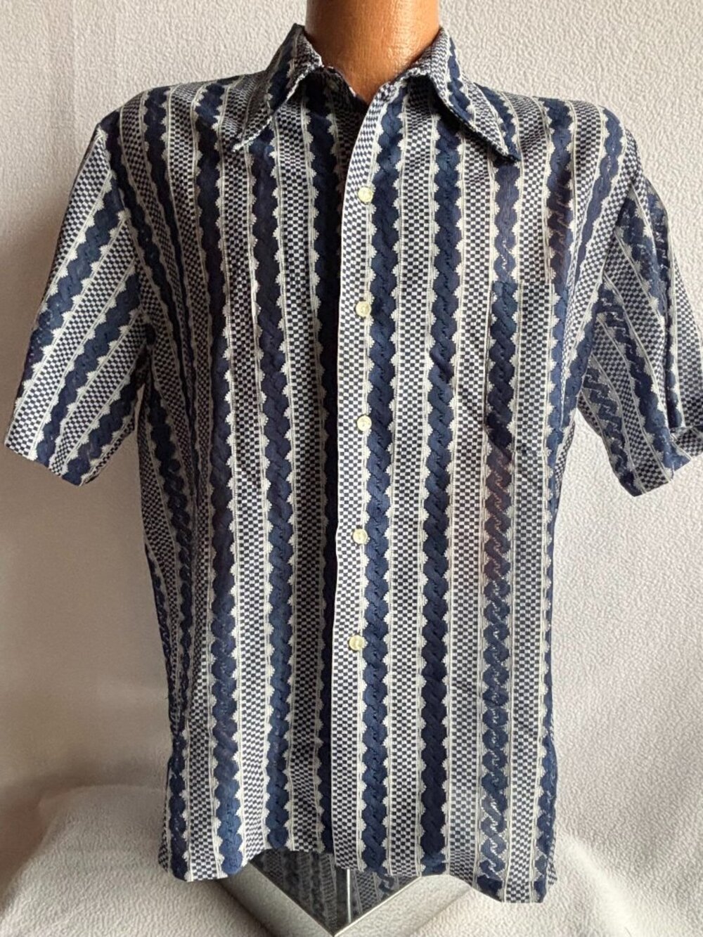 1950s 1960s Blue Short Sleeve Summer Shirt